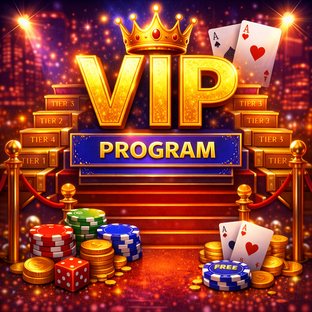 Visual representation of a VIP casino program with tier levels, loyalty structure and classic casino elements