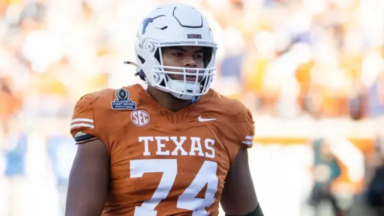 Dec 21, 2024; Austin, Texas, USA; Texas Longhorns offensive lineman Trevor Goosby (74) against the Clemson Tigers during the CFP National playoff first round at Darrell K Royal-Texas Memorial Stadium.